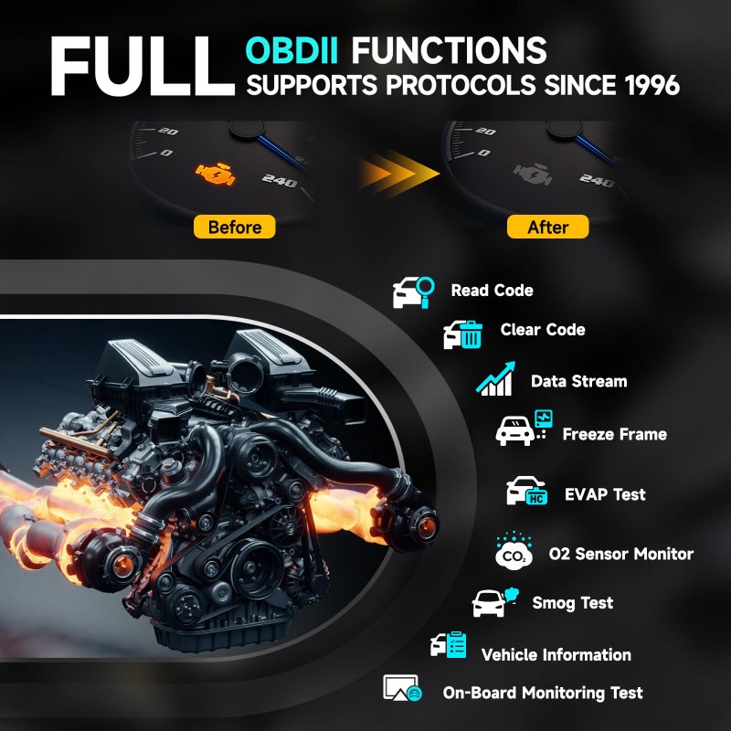 DND ماسح ضوئي OBD2 بلوتوث من DND - أداة تشخيص جميع الأنظمة لـ iOS و Android، قارئ رموز للسيارات، أداة مسح مجانية محدثة، ماسح ضوئي تشخيصي ثنائي الاتجاه مع إعادة تعيين الزيت، تسجيل البطارية - Image 4