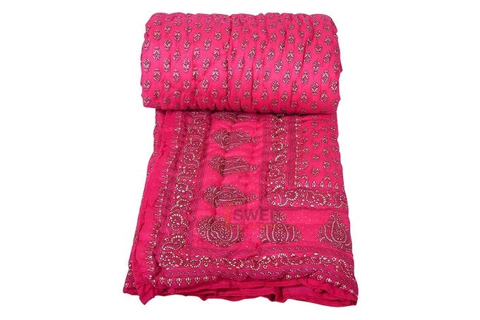 PURE COTTON GOLD FLORAL QUILT LIGHTWEIGHT AND WARM JAIPURI RAJASTHANI SINGLE BED RAZAI SOFT RAZAI FOR WINTERS GIFT ITEM