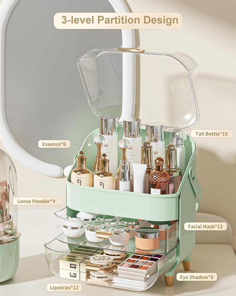 REPLEX Skin-care Organizer Storage Box for Dresser Portable Waterproof and Dustproof Cosmetics and Beauty Case for Bathroom Countertop Vanity with Clear Lid Display - Image 3