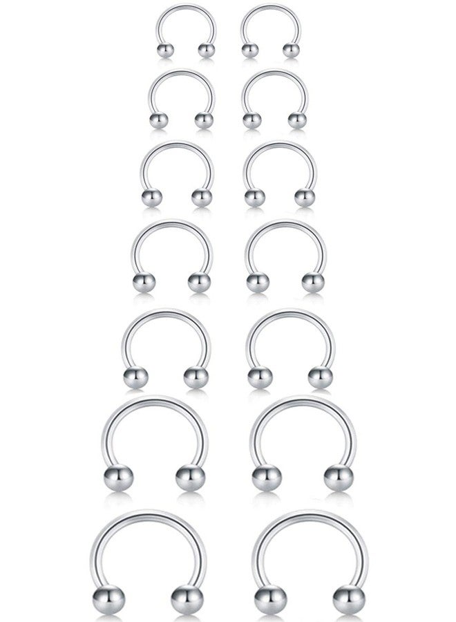 Earmark 20G Horseshoe Septum Nose Nostril Ring Hoop, 7 Pairs Circular Curved Barbell Externally Threaded, Silver Small Body Piercing Jewelry Set for Lip Eyebrow Belly labret Daith Tragus Helix - Image 1