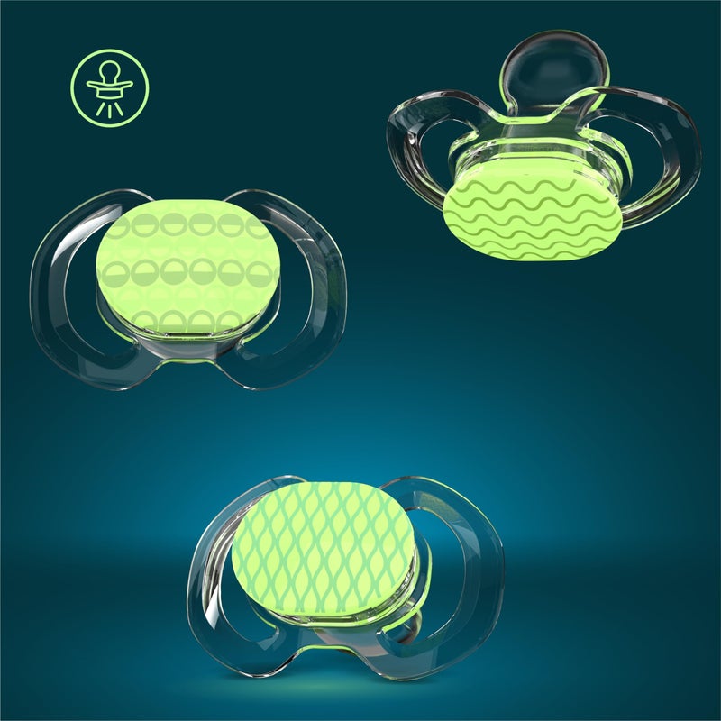 Smilo Baby Pacifier with Orthodontic Design for Healthy Dental Development - Stage 2 for Babies 3-9 Months - Pack of 3X 100% Silicone Pacifiers BPA Free - Glow-in-The-Dark - Image 2