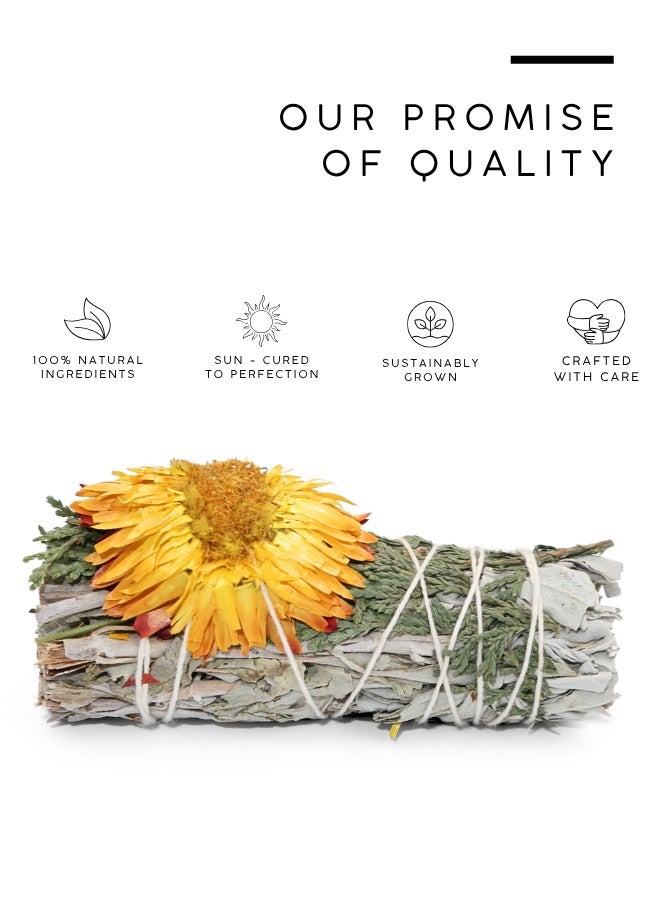 AWAFI MILL White Sage & Cedar with Yellow Paper Flower Smudge Stick | Hand-Tied Aromatic Bundle - Pack of 3 Stick - Image 4