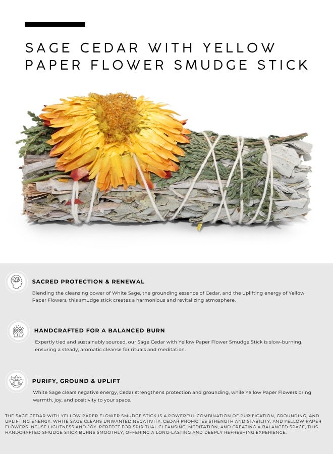AWAFI MILL White Sage & Cedar with Yellow Paper Flower Smudge Stick | Hand-Tied Aromatic Bundle - Pack of 3 Stick - Image 2