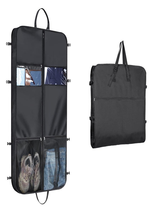 Syeeiex 50" Garment Bags for Travel,Suit Travel Bags for Men with Handles and 6 Pockets, Gusseted Thick Oxford Garment Cover for Hanging Clothes, Foldable Suit Cover Bag for Storage, Black - Image 1