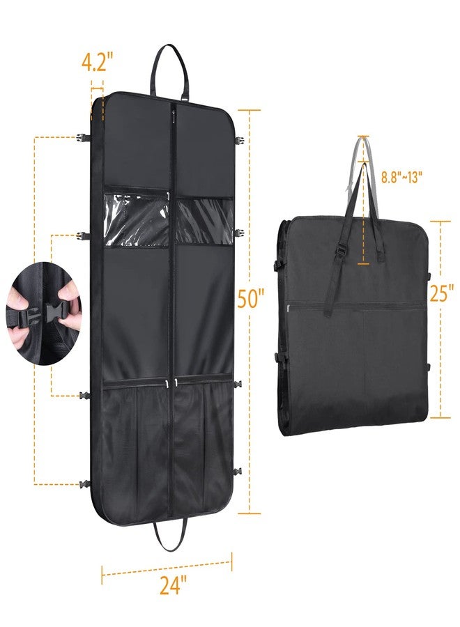 Syeeiex 50" Garment Bags for Travel,Suit Travel Bags for Men with Handles and 6 Pockets, Gusseted Thick Oxford Garment Cover for Hanging Clothes, Foldable Suit Cover Bag for Storage, Black - Image 2