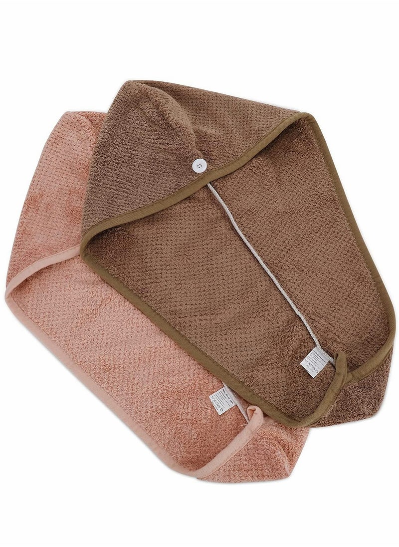 SYOSI - Drying Hair Towel, Microfiber Wrap Dry Cap, Magic Fast Towelette with Elastic Loop Button for Long Curly Anti-frizz All Types (Pink, Brown) - Image 1