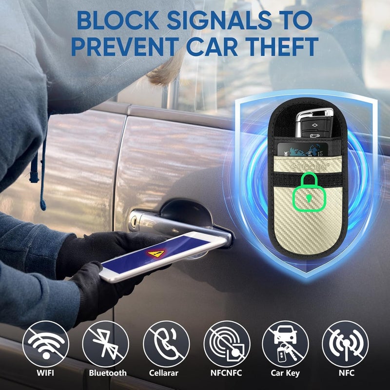 تيكون حقيبة فاراداي 2PK لمفتاح السيارة، 3.25 × 4.75 بوصة حماية قفص فار��داي، حجب إشارات RFID للسيارة، حقيبة مضادة للسرقة وعلبة مضادة للاختراق (بيج، S) - Image 3