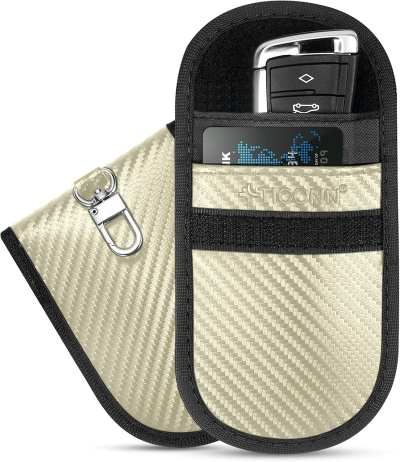 تيكون حقيبة فاراداي 2PK لمفتاح السيارة، 3.25 × 4.75 بوصة حماية قفص فار��داي، حجب إشارات RFID للسيارة، حقيبة مضادة للسرقة وعلبة مضادة للاختراق (بيج، S) - Image 1