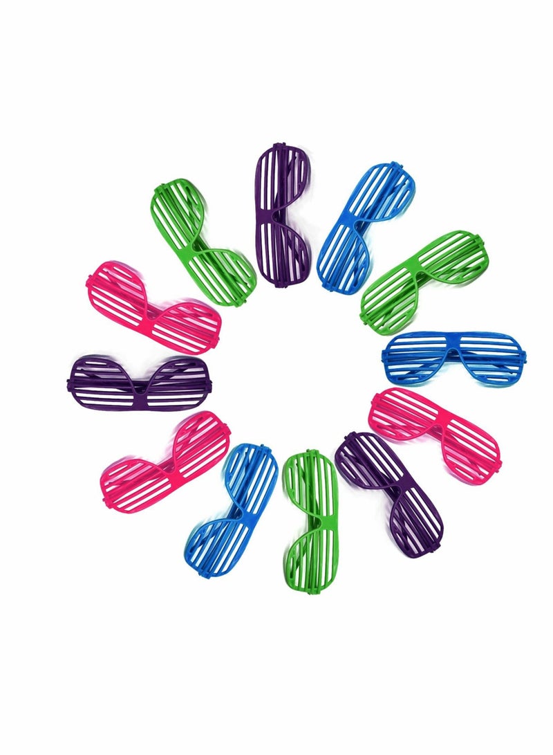 Excefore Kids Plastic Shutter Shades Glasses - 12 Pairs Neon Color Shutter Glasses 80's Party Slotted Sunglasses for Kids & Adults (4 Colors) - Image 1