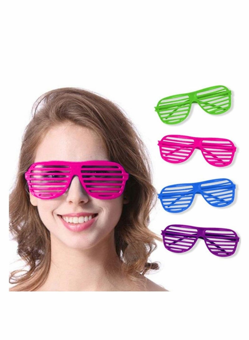 Excefore Kids Plastic Shutter Shades Glasses - 12 Pairs Neon Color Shutter Glasses 80's Party Slotted Sunglasses for Kids & Adults (4 Colors) - Image 2