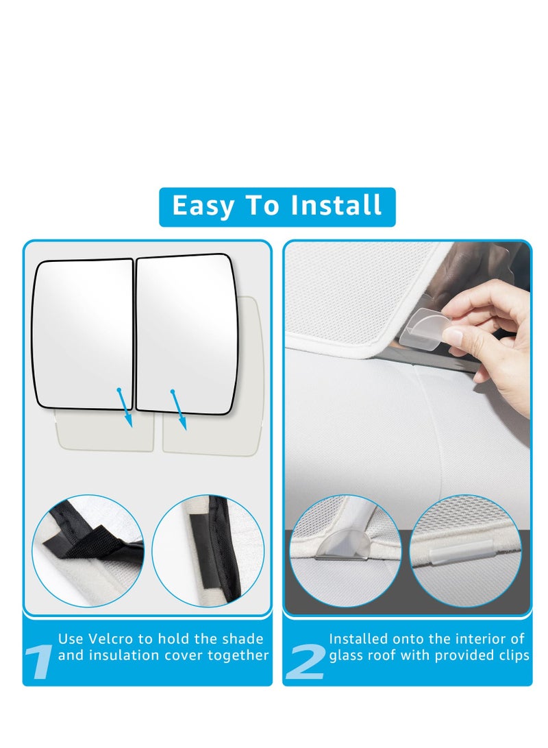 Excefore Roof Sunshades for Tesla Model Y 2023, Glass Roof Sunshade, Front & Rear Top Windows Sun Shade, Won't Sag with Skylight Reflective Covers (13 Snap Accessories)  - Image 5