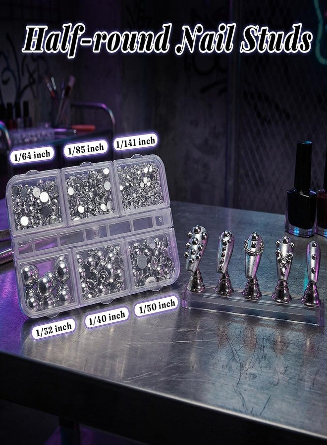 JOLYEAK 3D Mini Metal Gothic Nail Art Studs Mixed Sizes Cone Spikes Silver Half Round Steel Beads Nail for Women Punk Manicure Charms Goth DIY Crafts Accessories - Image 3
