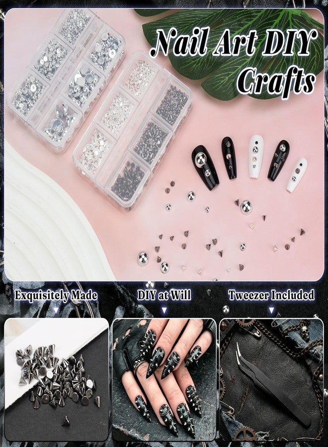 JOLYEAK 3D Mini Metal Gothic Nail Art Studs Mixed Sizes Cone Spikes Silver Half Round Steel Beads Nail for Women Punk Manicure Charms Goth DIY Crafts Accessories - Image 4
