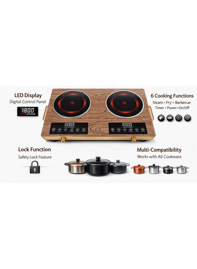 Double Infrared Electric Cooker 3500W – Dual Burner Ceramic Cooktop with LED Display, Timer Function, Touch Control, Overheat Protection – Portable Electric Stove for Home, Office & Kitchen - Image 4