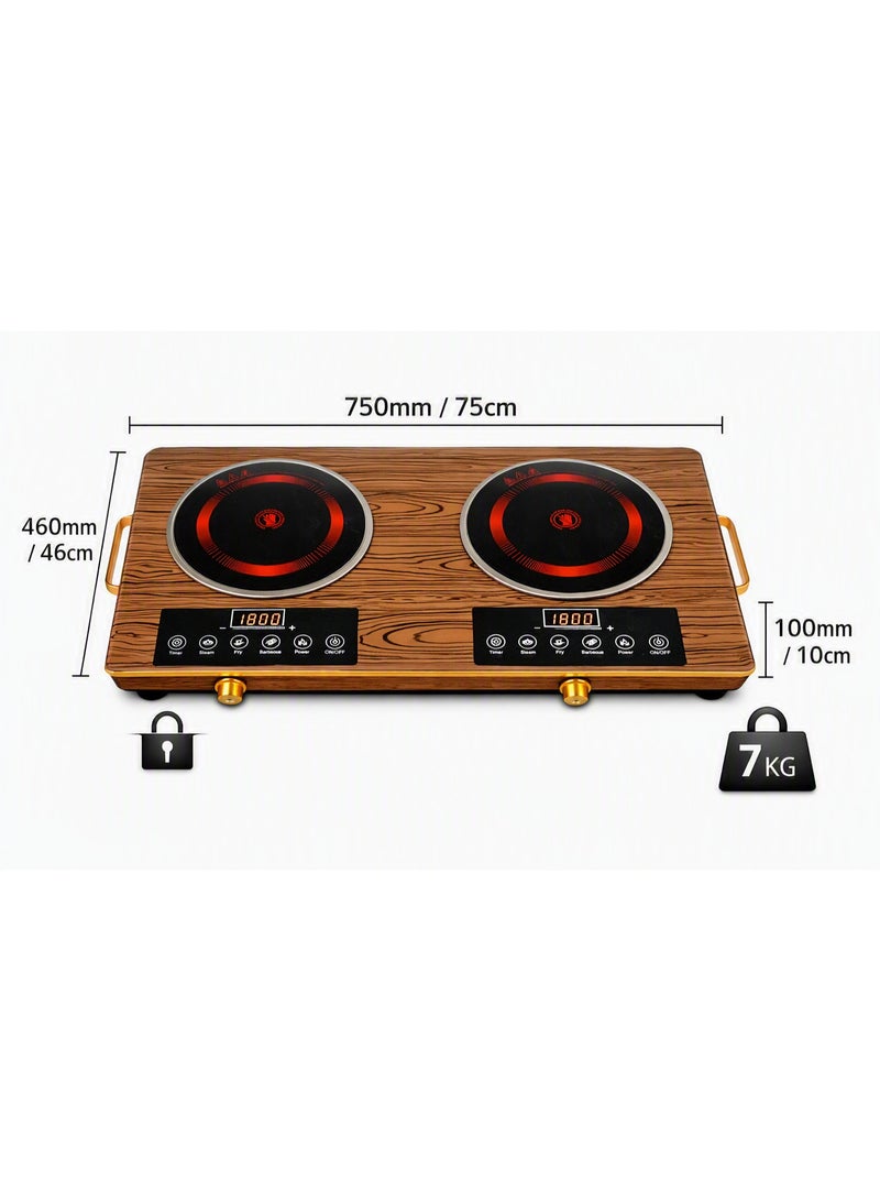 Double Infrared Electric Cooker 3500W – Dual Burner Ceramic Cooktop with LED Display, Timer Function, Touch Control, Overheat Protection – Portable Electric Stove for Home, Office & Kitchen - Image 5