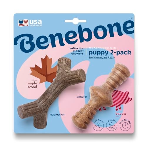 Benebone Puppy 2Pack MaplestickZaggler Durable Dog Chew Toys for Gentle Chewers Real Bacon Real Maplewood Made in USA Tiny - Image 1