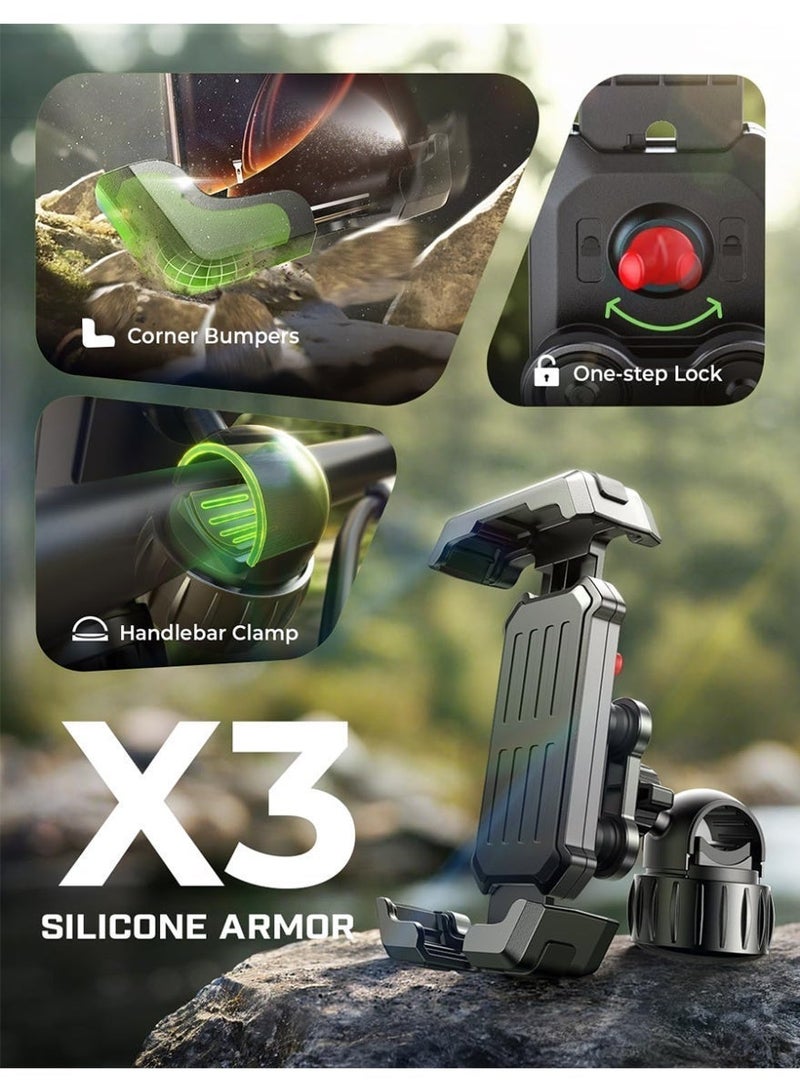 Auger Bike Phone Holder, 360° Rotation & Anti-Vibration Quick Release Motorcycle Phone Mount, Bicycle Phone Holder, Handlebar Phone Mount, Scooter Ebike Accessories, Bicycle Accessories, for iPhone Samsung Google Pixel, Black - Image 3