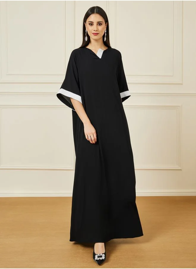 ستايلي Solid Jalabiya with Lace Trim