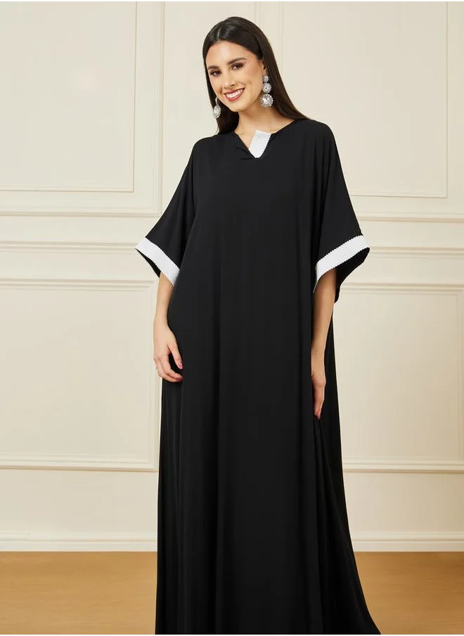 ستايلي Solid Jalabiya with Lace Trim
