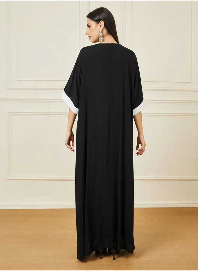 ستايلي Solid Jalabiya with Lace Trim