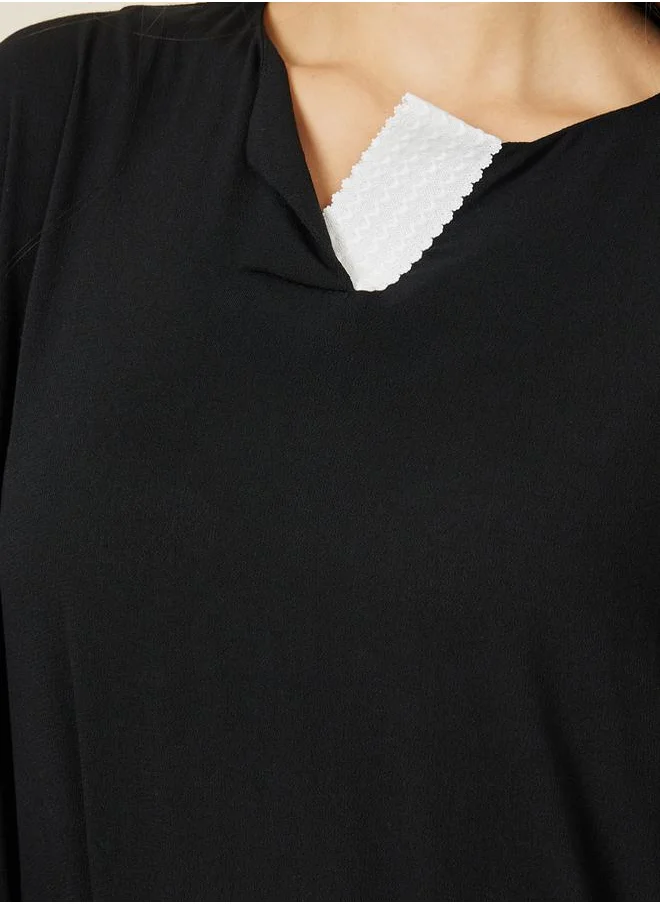 ستايلي Solid Jalabiya with Lace Trim