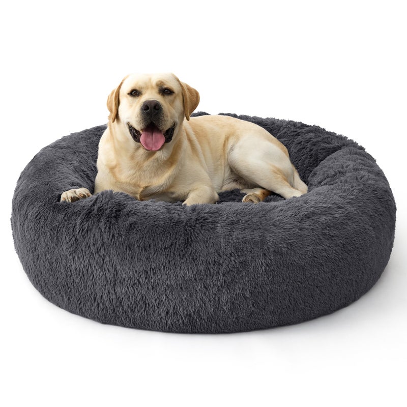 Bedsure Calming Dog Bed for Extra Large Dogs - 45in Donut Washable Large Pet Bed, Anti-Slip ï¼†Removable Cover,420GSM Round Anti-Anxiety Fluffy Plush Faux Fur, Fits up to 100lbs Pets,Plus Version - Image 1