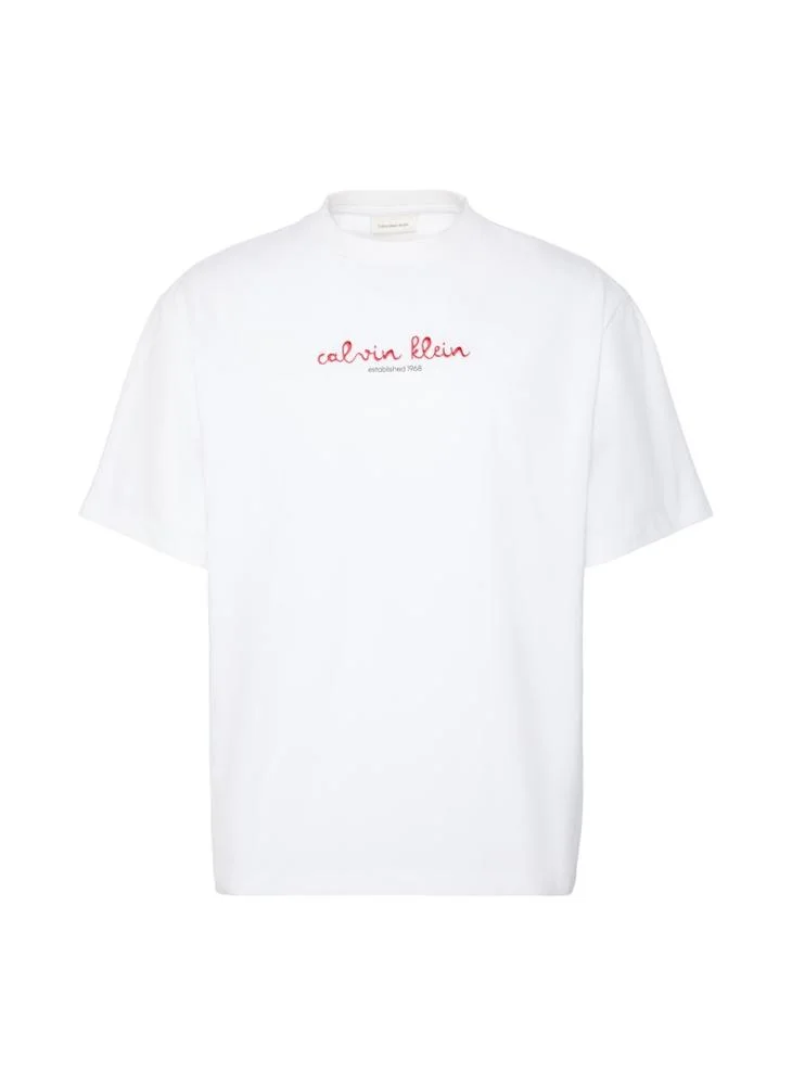 Calvin Klein Jeans Bright White Line Logo Graphic Relaxed T‑Shirt for Men | Best Price UAE
