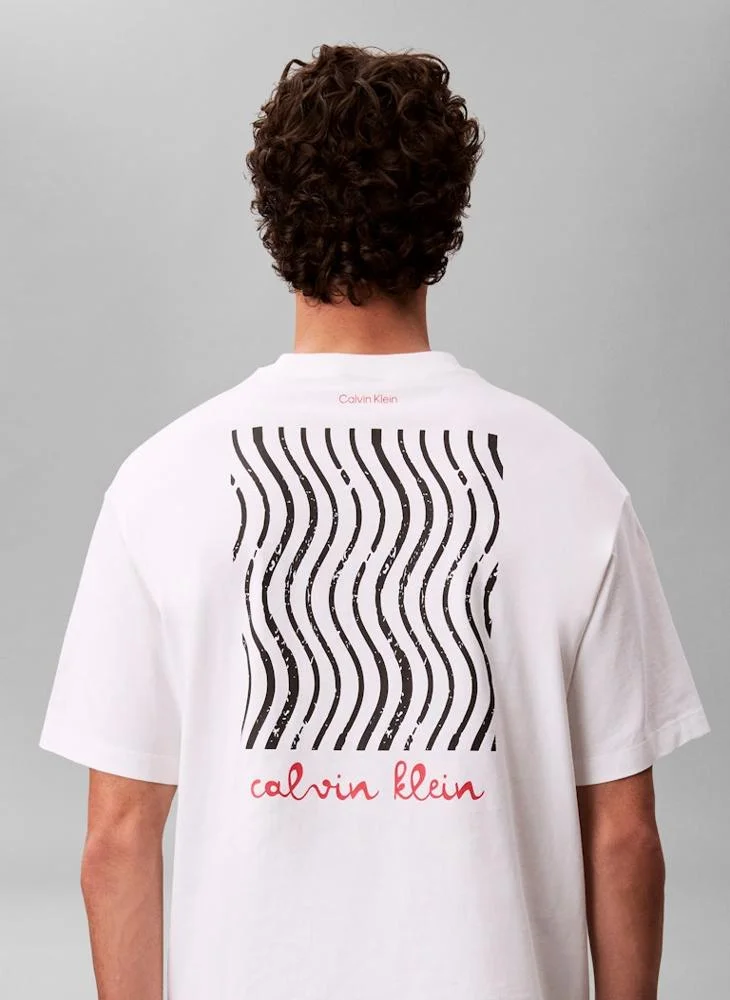 Calvin Klein Jeans Bright White Line Logo Graphic Relaxed T‑Shirt for Men | Best Price UAE
