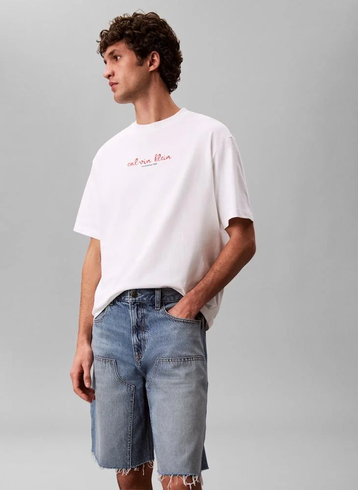 Calvin Klein Jeans Bright White Line Logo Graphic Relaxed T‑Shirt for Men | Best Price UAE