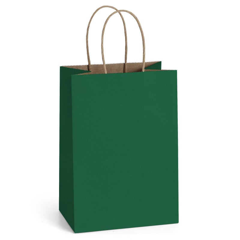 BagDream Forest Green Gift Bags with Handles 5.25x3x8 Inch 25Pcs Small Kraft Paper Gift Bags for Christmas, Thanksgiving, Craft, Outings, Party Favors, Retail, Grocery, Recyclable - Image 1