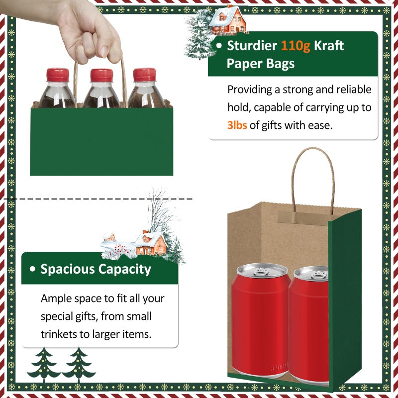 BagDream Forest Green Gift Bags with Handles 5.25x3x8 Inch 25Pcs Small Kraft Paper Gift Bags for Christmas, Thanksgiving, Craft, Outings, Party Favors, Retail, Grocery, Recyclable - Image 3
