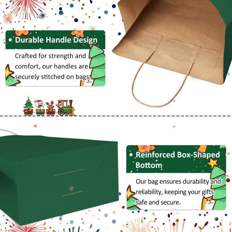BagDream Forest Green Gift Bags with Handles 5.25x3x8 Inch 25Pcs Small Kraft Paper Gift Bags for Christmas, Thanksgiving, Craft, Outings, Party Favors, Retail, Grocery, Recyclable - Image 4