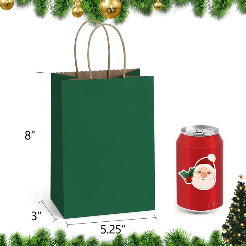 BagDream Forest Green Gift Bags with Handles 5.25x3x8 Inch 25Pcs Small Kraft Paper Gift Bags for Christmas, Thanksgiving, Craft, Outings, Party Favors, Retail, Grocery, Recyclable - Image 2