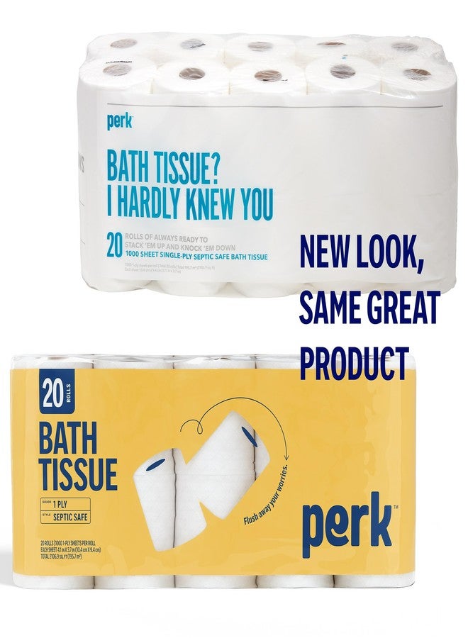 Perk 1-Ply Toilet Paper, Septic Safe Tissue Rolls, 1,000-Sheets Per Roll, 20-Pack, White - Image 2