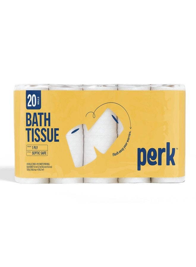 Perk 1-Ply Toilet Paper, Septic Safe Tissue Rolls, 1,000-Sheets Per Roll, 20-Pack, White - Image 1