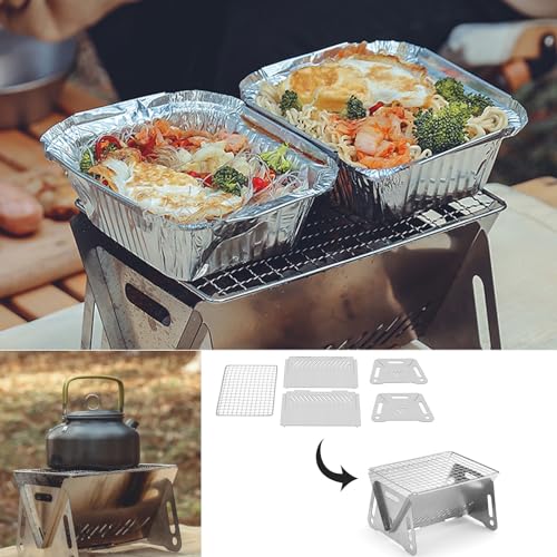 XINJIDUO Mini Portable Camping Grill with Bamboo Stick/Storage bag, Small Assemblable Removable BBQ Grill Tabletop Fire Pit for Camping Patio Outdoor Stainless Steel Camping Grill Folding Barbecue Grills - Image 3