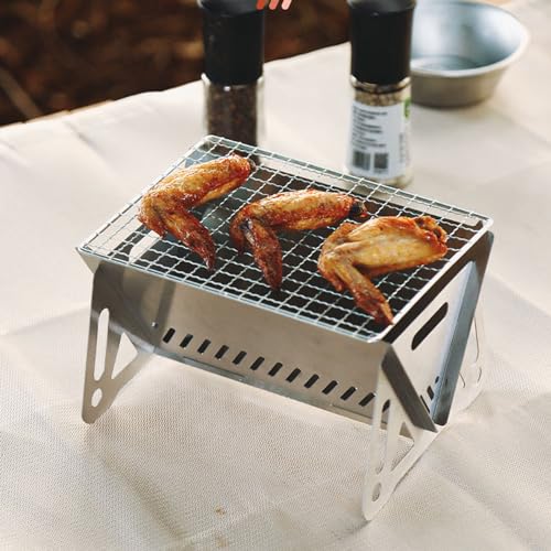 XINJIDUO Mini Portable Camping Grill with Bamboo Stick/Storage bag, Small Assemblable Removable BBQ Grill Tabletop Fire Pit for Camping Patio Outdoor Stainless Steel Camping Grill Folding Barbecue Grills - Image 4