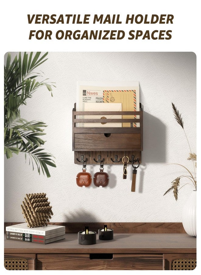 Rebee Vision Farmhouse Wood Mail Organizer Wall Mount - Key and Mail Holder for Wall with Storage Drawer and 7 Key Hooks - Rustic Home Decor for Entryway, Office and Garage (Retro Brown) - Image 2