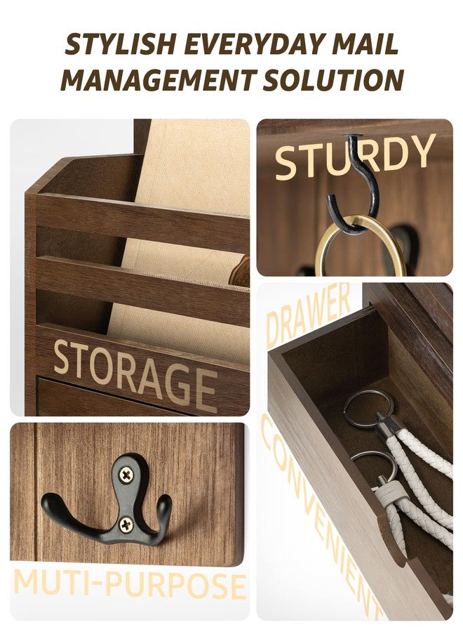 Rebee Vision Farmhouse Wood Mail Organizer Wall Mount - Key and Mail Holder for Wall with Storage Drawer and 7 Key Hooks - Rustic Home Decor for Entryway, Office and Garage (Retro Brown) - Image 4