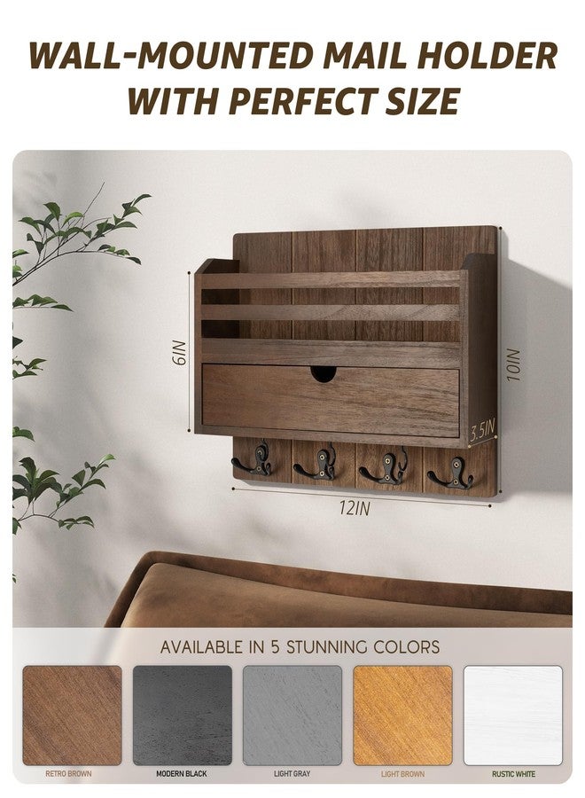 Rebee Vision Farmhouse Wood Mail Organizer Wall Mount - Key and Mail Holder for Wall with Storage Drawer and 7 Key Hooks - Rustic Home Decor for Entryway, Office and Garage (Retro Brown) - Image 5