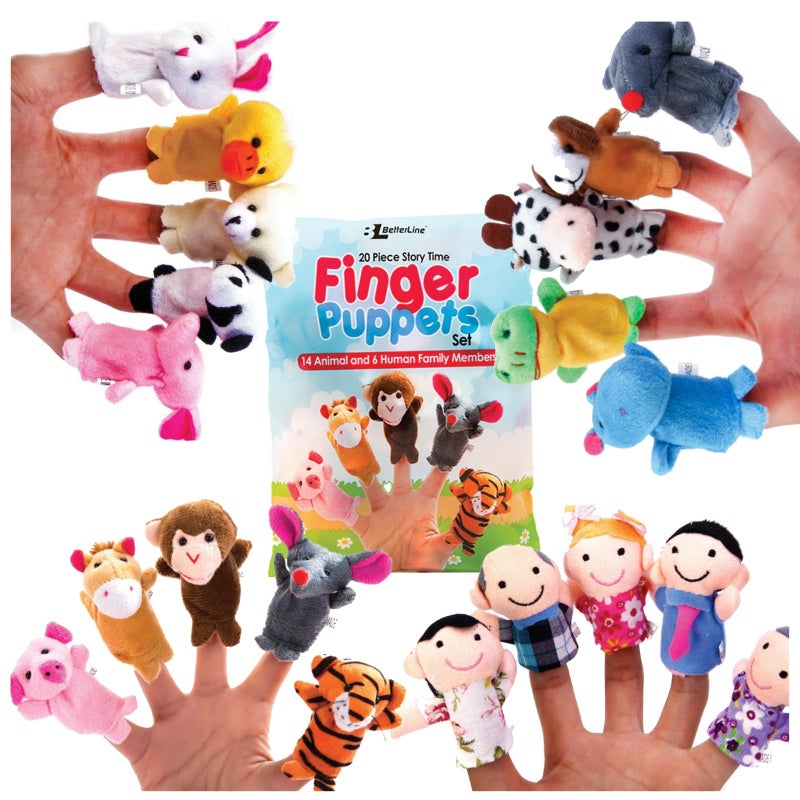 BETTERLINE 20Piece Story Time Finger Puppets Set Cloth Velvet Puppets 14 Animals and 6 People Family Members - Image 3