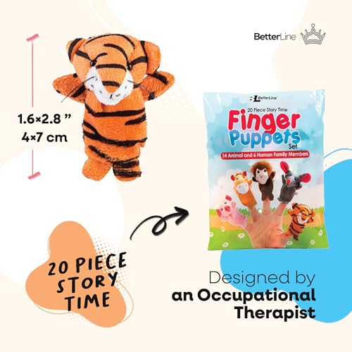 BETTERLINE 20Piece Story Time Finger Puppets Set Cloth Velvet Puppets 14 Animals and 6 People Family Members - Image 5