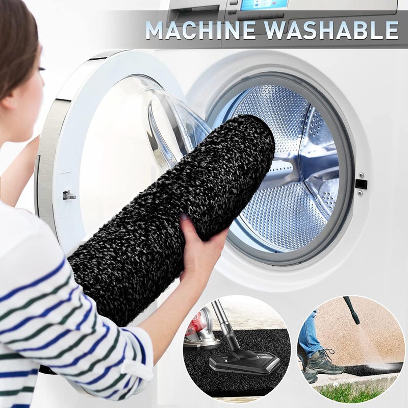 ميباو حصيرة باب ميباو لامتصاص الأوساخ للاستخدام الداخلي والخارجي، مقاس 58" x 120 سم، لون أسود رمادي، قابلة للغسيل، مانعة للانزلاق، مثالية للمداخل والأحذية، تتميز بقدرة عالية على امتصاص الأوساخ. - Image 5