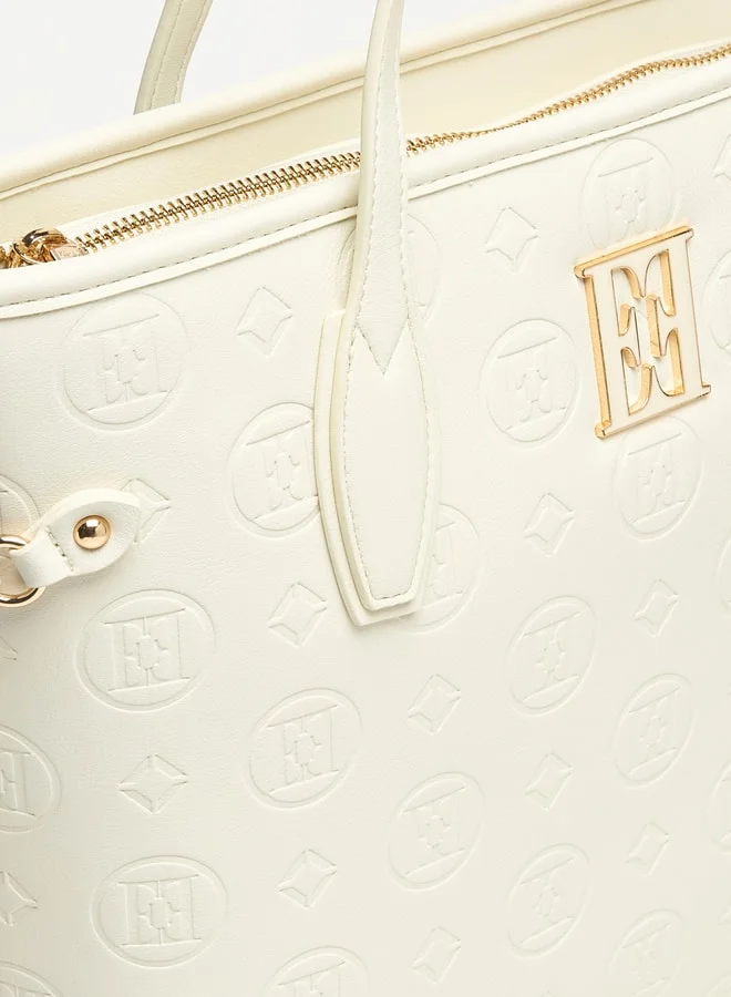 ELLE Elle Monogram Embossed Tote Bag with Zip Closure