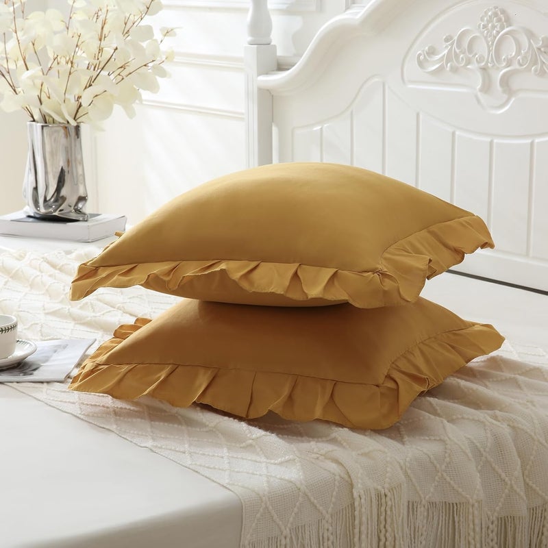 Merryword Mustard Yellow Pillowcases 18x18 Throw Pillow Covers Pack of 2 Soft Microfiber Ruffle Decorative Pillowcase Cushion for Couch Sofa Bedroom - Image 5