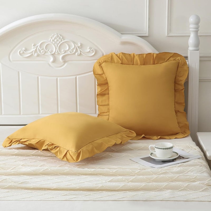 Merryword Mustard Yellow Pillowcases 18x18 Throw Pillow Covers Pack of 2 Soft Microfiber Ruffle Decorative Pillowcase Cushion for Couch Sofa Bedroom - Image 4