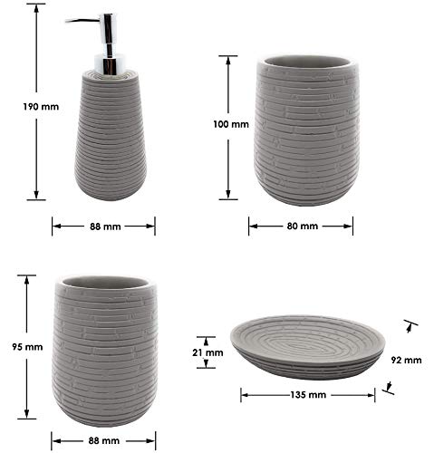 VOLO Resin Bathroom Accessories Set With Soap Dispenser, Tumbler, Soap Dish And Toothbrush Holder, Grey, (4 Piece) - Image 2