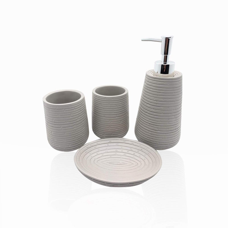 VOLO Resin Bathroom Accessories Set With Soap Dispenser, Tumbler, Soap Dish And Toothbrush Holder, Grey, (4 Piece) - Image 1