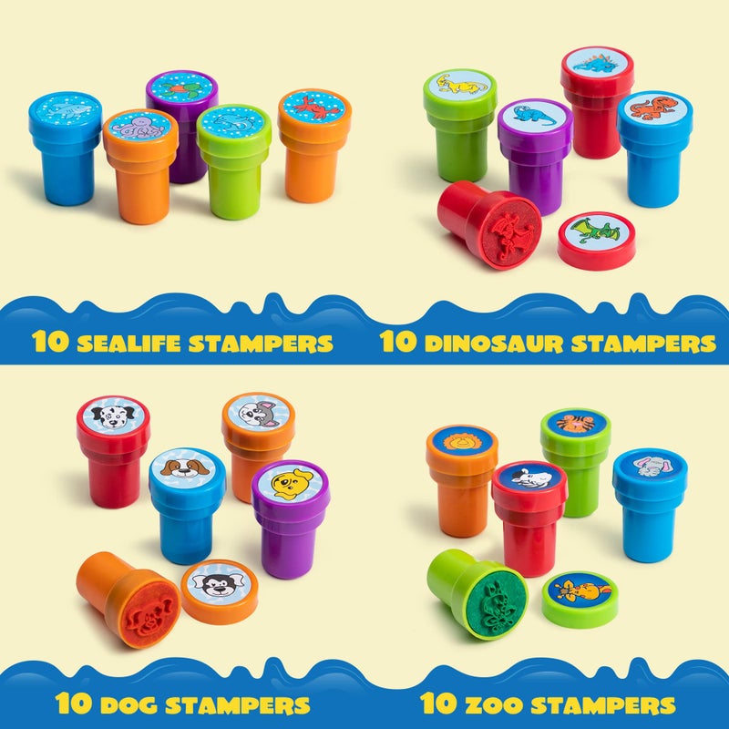 JOYIN 100PCS Assorted Stamps for Kids Self-Ink for Party Favor, Teacher Stamps, Kids Treasure Box, Prize for Classroom, Easter Egg Stuffers (50 Designs, Dinosaur, Halloween Stampers) - Image 2