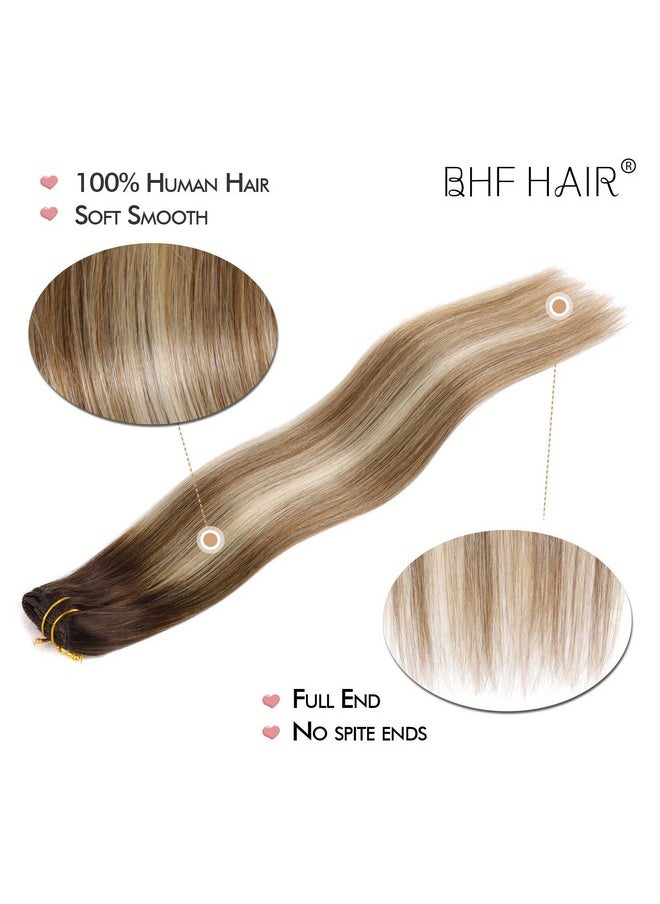 BHF HAIR - 14" Remy Human Hair Extensionswalnut Brown To Ash Brown And Bleach Blondehair Extensions, Double Weft Thickness To Ends, 100% Female Extensions, 6 Pack 70G / 2.45Oz. - Image 1
